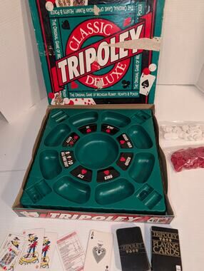 Vintage Classic Tripoley Deluxe Board Game Cadaco Complete Cards Chips Tray
